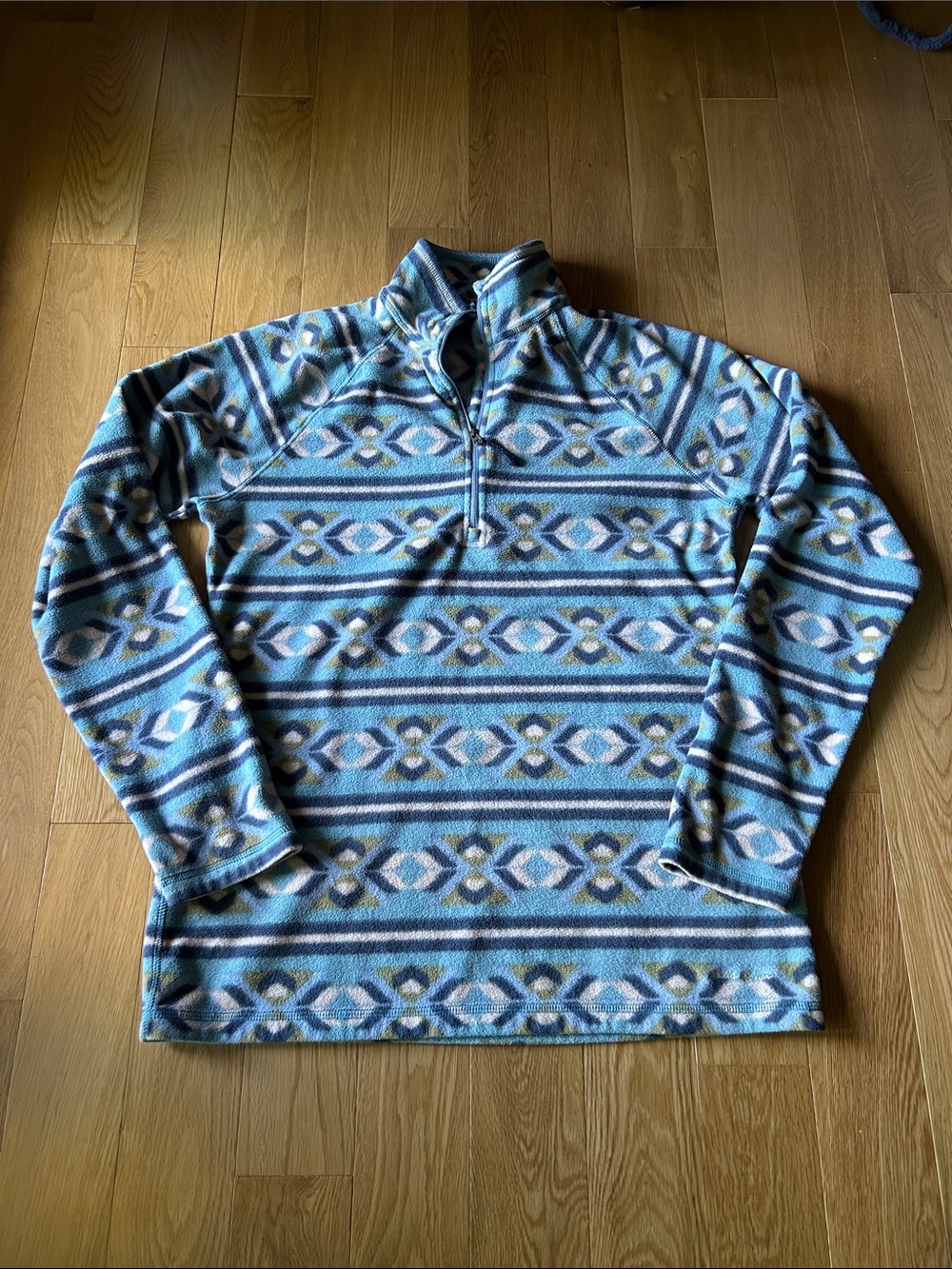 Eddie Bauer Blue Patterned Quarter-Zip Fleece Pullover